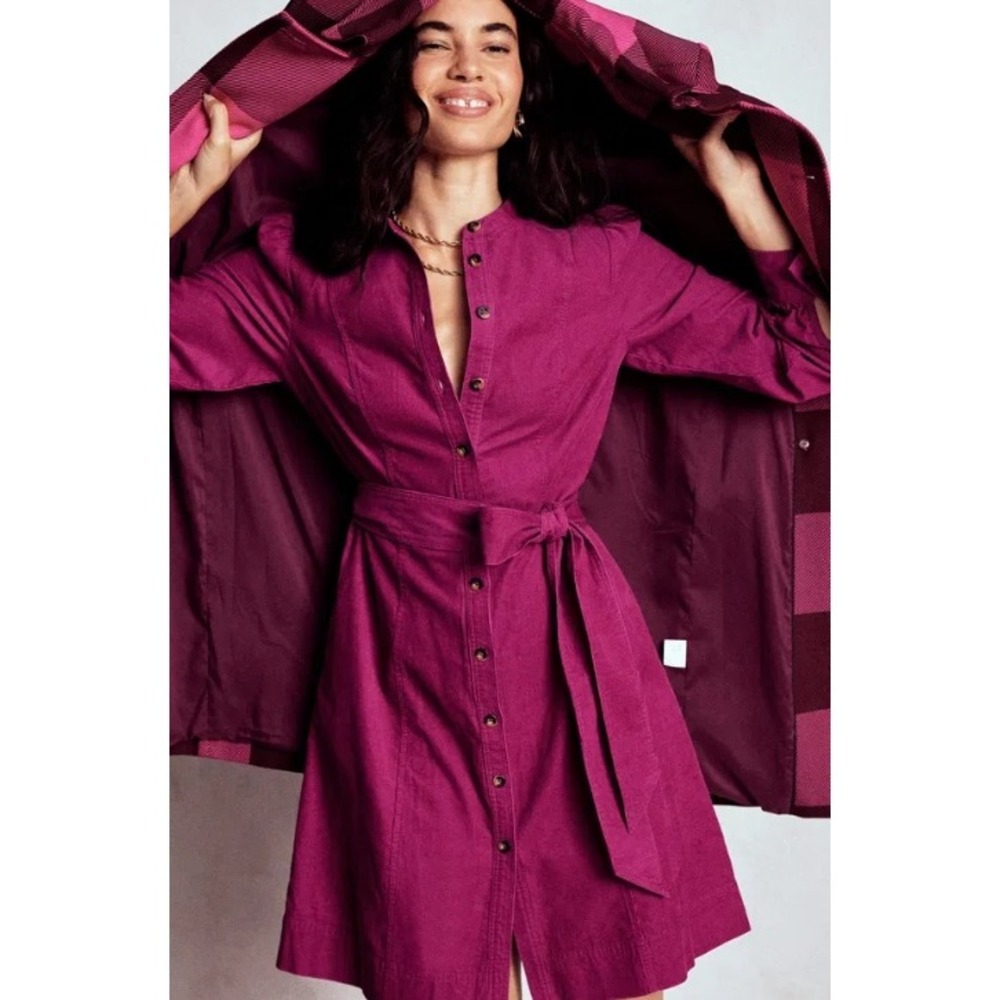 Boden Belted Corduroy Midi Dress Preppy Colorful British Fashion Office Wear